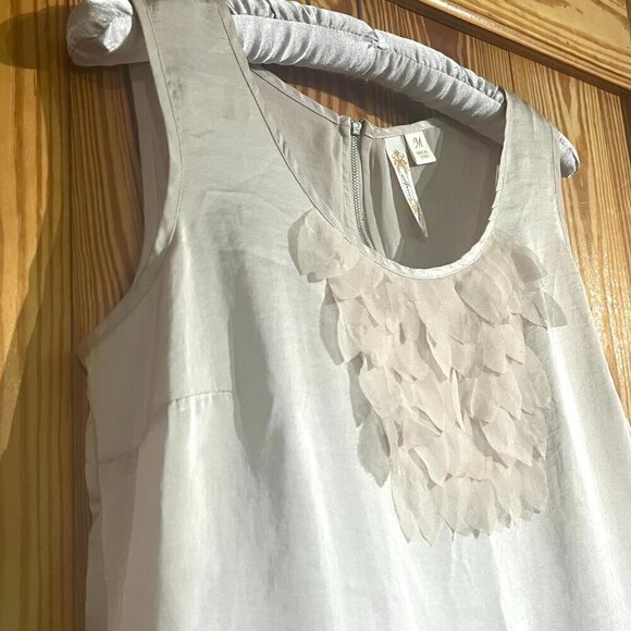 ADIVA Satin Feel Sleeveless Top / Shell Ruffle 3D Floral Appliqué Accent Ivory - Picture 3 of 11